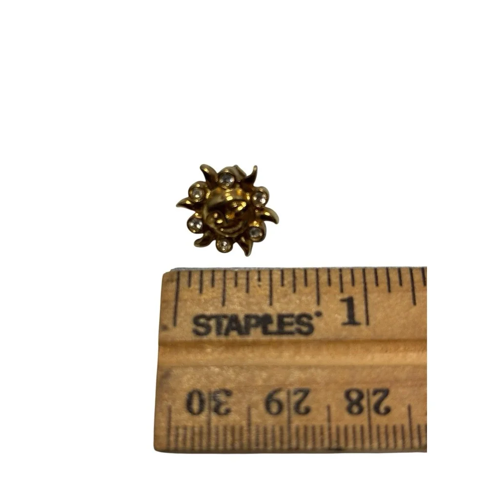 Vintage Avon Gold Tone Rhinestone Smiling Sun Sunshine Pierced Stud Earrings